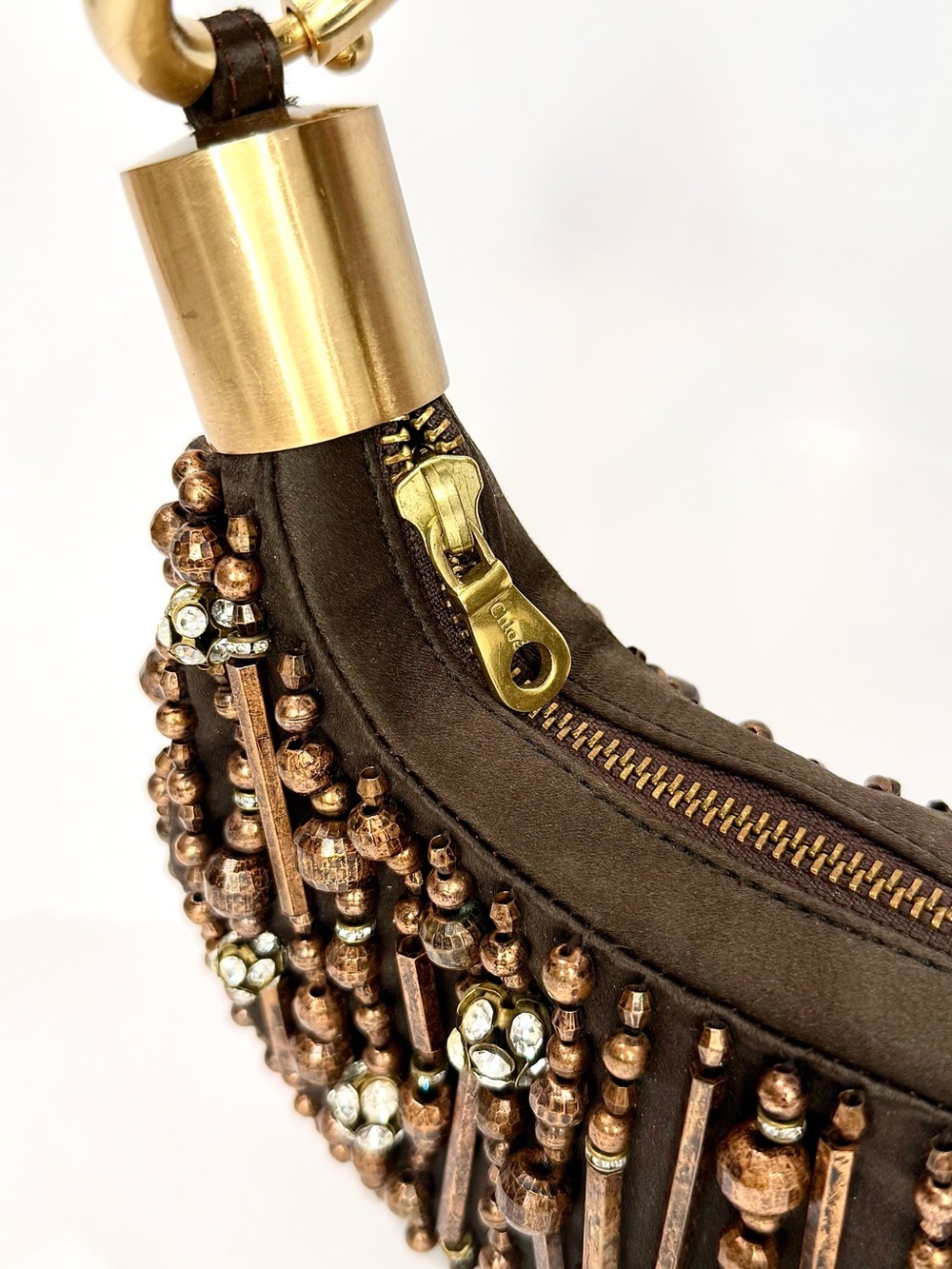 RARE Chloé Brown Beaded Mini Bracelet Bag - Picture 7 of 11